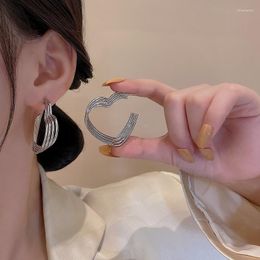 Hoop Earrings Trend Vintage Exaggerated Silver Colour Love Heart For Women Girls Aesthetic Fashion Jewellery Gifts