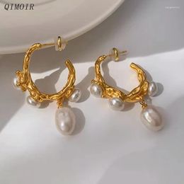 Dangle Earrings Irregular Copper Fresh Water Pearl For Women Hammered Design High-end Fancy Jewelry Vintage Style Gifts Party C1340