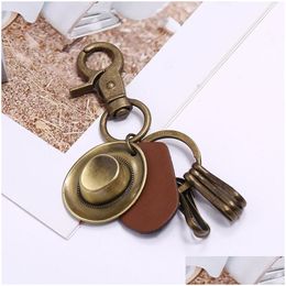 Key Rings Retro Anncient Bronze Cowboy Hat Lather Ring Quicklink Keychain Holders For Men Fashion Jewelry Will And Sandy Drop Deliver Dhodl