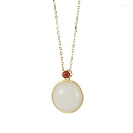 Chains XL322ZFSILVER 925 Sterling Silver Fashion Luxury Hetian Jade Elegant Simple Personalized Circular Necklace Women Wedding Jewelry