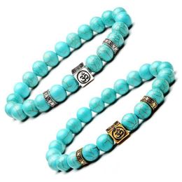 Beaded Turquoise Gemstone Beads 8Mm Yoga Strands Bracelet Ancient Sier Gold Box Natural Stone Bracelets For Women Fashion Jewelry Wi Dhpod