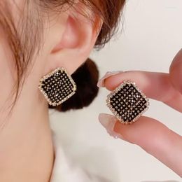 Stud Earrings Trend Korean Black Square Rhinestone Fashion Crystal Geometry Female Pendant Jewellery