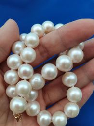 Chains HUGE 11-12MM ROUND GENUINE AKOYA WHITE PEARL NECKLACE 16" 14K GOLD CLASP