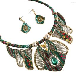 Pendant Necklaces Boho Ethnic Necklace Earrings Set Statement Women Green Jewelry Sets Womens Women's