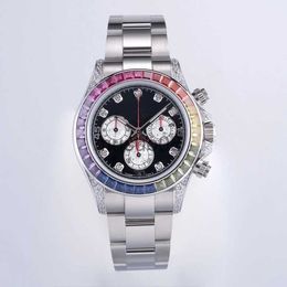 Other Watches Mens sports mechanical watch hand inset diamond process waterproof luminous 40mm diameter rainbow diamond fashion star style choice gest J230606