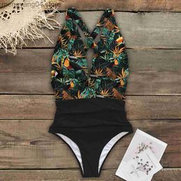 Women's Swimwear 2023 Sexy New V-Neck One Piece Swimsuit Plus Size Swimwear Women High Waisted Bathing Suits Beachwear Backless Swim Wear S~XL T230606