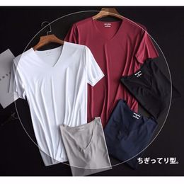 Summer Men's Sexy Ice Silk T-Shirts Solid Male Transparent Quick-dry Bodybuilding V-neck Short Sleeves Thin T Shirt Tops