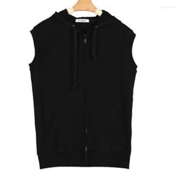 Women's Vests 2023 Spring Autumn Clothing Hooded Women Solid Color Zip-up Cardigan Coat Sleeveless Casual Lady's Vest Cotton Thin