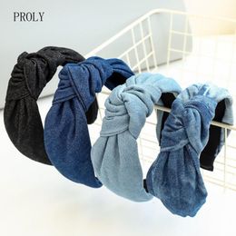 Headwear Hair Accessories PROLY Fashion Women Headband Casual Blue Black Denim Hairband Center Knot Turban Classic Adult 230605