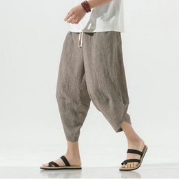 Pants Baggy Cross Pants Men 2023 Cotton Linen Calf Length Pants Harem Pants Korean Style Hip Hop Streetwear Men Trousers