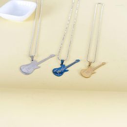 Pendant Necklaces Hip Hop Punk Style Alloy Necklace Metal Bead Chain Guitar Shape Geometric Men And Women Fashion Temperament Jewellery