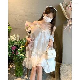 Casual Dresses Summer 2023 White Puff Sleeve Sweet Dress Korean Fashion Princess Female French Vintage Fairy Kawaii Loose