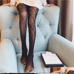 Socks Hosiery Y Long Stockings Tights Women Fashion Black And White Thin Lace Mesh Soft Breathable Hollow Letter Tight Panty Hose Dhbut