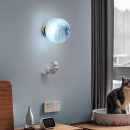 Wall Lamp Children'sRroom Moon Modern Minimalist Creative Full Copper Cartoon Boy Bedroom Bedside Background