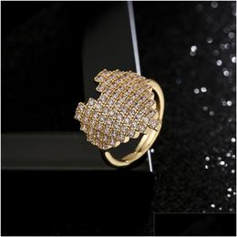 Cluster Rings 18K Gold Zircon Diamond Heart Ring Band Finger Adjustable For Women Engagement Wedding Fashion Jewellery Will And Sandy Dhf6I