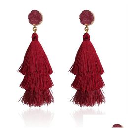 Dangle Chandelier Bohemian Druzy Layered Tassel Earrings Stud Statement Big Drop Ear Rings For Women Fashion Jewellery Gift Will And Dhttb