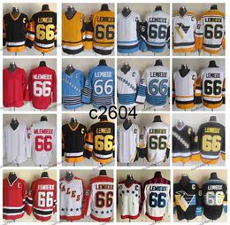 c2604 Vintage 66 Lemieux Hockey Jerseys Black 75th Blue 1991 Nation Team Retro CCM Red Stitched Shirts Wales Jersey Mens M-XXXL