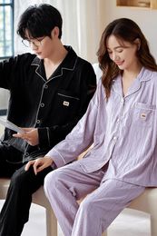 Men's Sleepwear Couple Pyjamas Set Solid Fashion Long Sleeve Household Clothing Baggy Pyjama Summer Sexy For Lovers