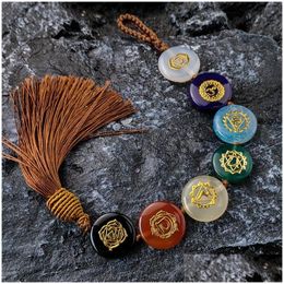 Pendants Natural Stone Agate Jade Seven Chakra Symbol Window Car Wall Hanging Pendant Tassel Ornaments Home Decoration Yoga Meditati Dh4Qt