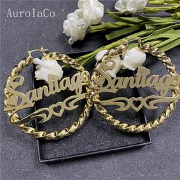 Dangle Chandelier AurolaCo 30-90MM Custom Name Earrings Big Hoops Earrings Stainless Steel Hip Hop Style Earrings Custom Earrings for Women Gift 230605