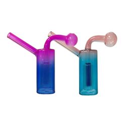 Gradient Colour Glass Oil Burner Bubbler Pipe Mini Bongs Percolator Water Pipes Hookah Bubblers Recycle Portable Hand Smoking Dab Rigs Wholesale