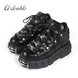 Bot U-Double marka punk tarzı kadın ayakkabılar bağcıklı topuk yüksekliği 6cm platform ayakkabı kadın gotik ayak bileği metal dekor kadın spor ayakkabılar z0605