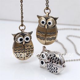 New Quartz Vintage Open and Close Owl Pocket Watch Necklace Retro Jewellery Whole Sweater Chain Fashion Hanging Watch Copper Col212r