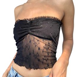 Tanks Camis Bralette Tube Summer Sexy Black Lace Strapless Bandeau Elastic Seamless Women's Full Crop Can Top P230605