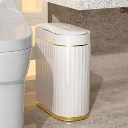 Waste Bins Kitchen Bathroom Smart Trash Can Electronic Automatic Smart Sensor Garbage Bin Household Toilet Waste Garbage Can Narrow Bin 230605