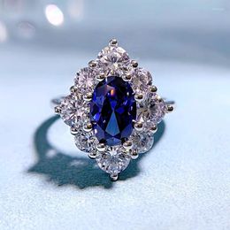 Cluster Rings Selling 925 Sterling Silver Ring Women's Versatile And Luxurious Personality Egg-shaped Sapphire Luxury Surround Diamond