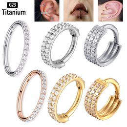 Nose Rings Studs G23 Piercing Hinged Segment Hoops CZ Stone Nose Rings Clicker Ear Cartilage Tragus Helix Earrings Piercing Body Jewelry 230605