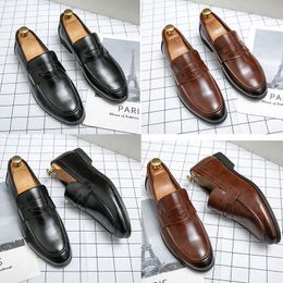 Luxury Brand Loafers Men Brown black Leather Shoes Round Toe Flat Heels Fashion Classic Office Professional Comfortable Anti-slip Casual Shoes