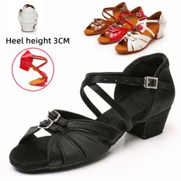 Sandals Child Dance Shoes For Girls Women Leather Satin Ballroom Latin Shoes Ladies Kids Modern Tango Dance Shoes Salsa Sandals Low Heel 230605