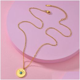 Pendant Necklaces Vintage Turquoise Gold Plated Geometry Round Eyes Necklace For Elegant Women Girls Fashion Jewellery Drop Delivery Pe Dhwvk