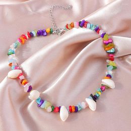 Choker Summer Boho Conch Shell Short Necklace Colorful Stone Charm Statement For Women Vacation Jewelry Collar
