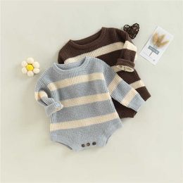 Jumpsuits Newborn girl boy autumn knitted soft jumpsuit striped sweater game set baby children's clothing G220606