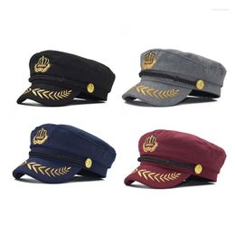 Berets Fashion Navy Sailor Hat All-match Men Women Casual Stylish Uniform Embroidery Pattern Ladies For Beach Summer