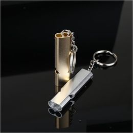 Key Rings Double Tube Frequency Emergency Survival Whistle Keychain Out Door Sport Mountaineering Cam Bag Hangs Drop Delivery Jewellery Dhlju