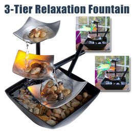 Decorative Figurines Indoor 3-Tier Water Fountain Desktop Ornaments Relaxation Flowing For Office Living Room Tabletop Decor