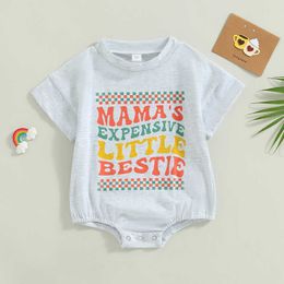 Jumpsuits Newborn baby clothing 2023 summer toddler girl round neck letter printed short sleeved pajama jumpsuit G220606