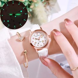 Wristwatches 2023 Arrival 2 PCS Fashion Noctilucous Moon Star Cute Leather Watch And Bracelets For Women Girls High Quality Relogio Saat