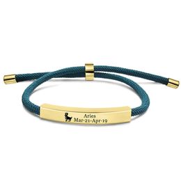 Gold Plated Stainless Steel Astrology Charm Bracelets Woven Zodiac Bracelet for Gift