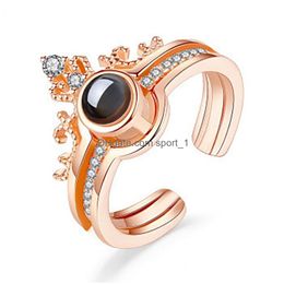 Cluster Rings 2In1 Crown Ring I Love You In 100 Languages Projection For Women Fashion Fine Jewellery Drop Delivery Dhvyc