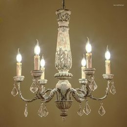 Pendant Lamps Custom American Wooden Vintage Duplex Villa Living Room Dining-Room Lamp French Creative Crystal Decorative Chandelier