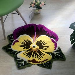 Carpets 3D Pansy Flower Shape Rug Art Floral Embroidery Carpet Home Decor Living Room Bedroom Non-slip Bath Sofa Table Floor Mats