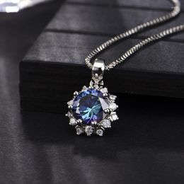 Pendant Necklaces Fashion Zircon Snowflake For Women Charm Blue Crystal Flower Pendants Party Anniversary Jewellery Gifts