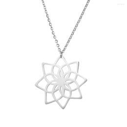 Pendant Necklaces Fashion Stainless Steel Geometrical Hollow Out Flower Pattern Lotus Yoga Women Clavicle Necklace