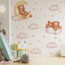 Cute Bear Cloud Star Wall Stickers for Kids Rooms Girls Boys Baby Room Decoration Kawaii Cartoon Animal Nursery Wallpaper Vinyl