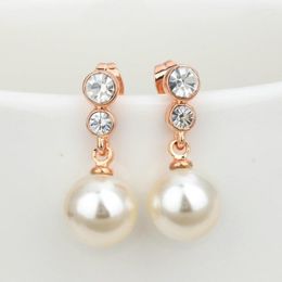 Dangle Earrings Imitation Pearl Drop For Women Zircon Rose Gold Color Wedding Bride Female Earings Fashion Jewelry 2023 E326