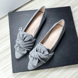 Flat Shoes for Women Suede Velvet Spring Summer Casual Shoes Women Flats Bow Flower Pointed Scoop Shoes Slip on Size 33 34 43